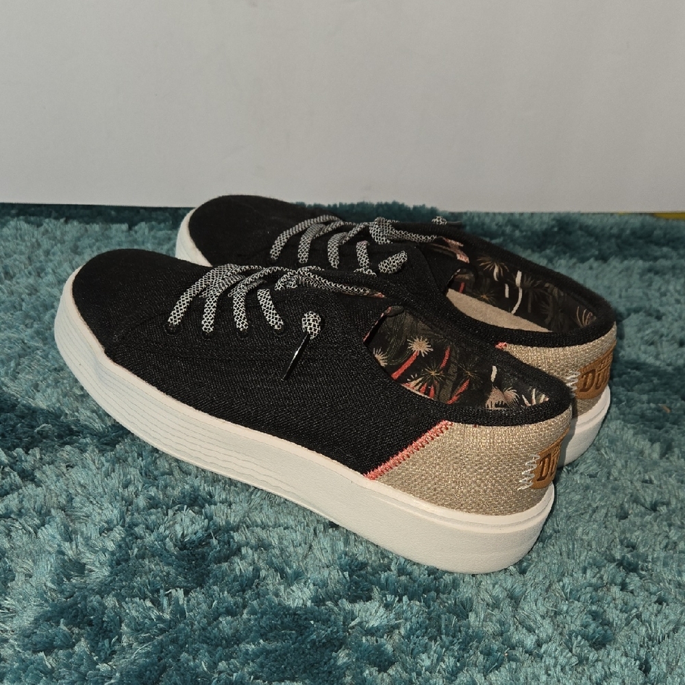 Hey Dude Black and Tan Sneakers